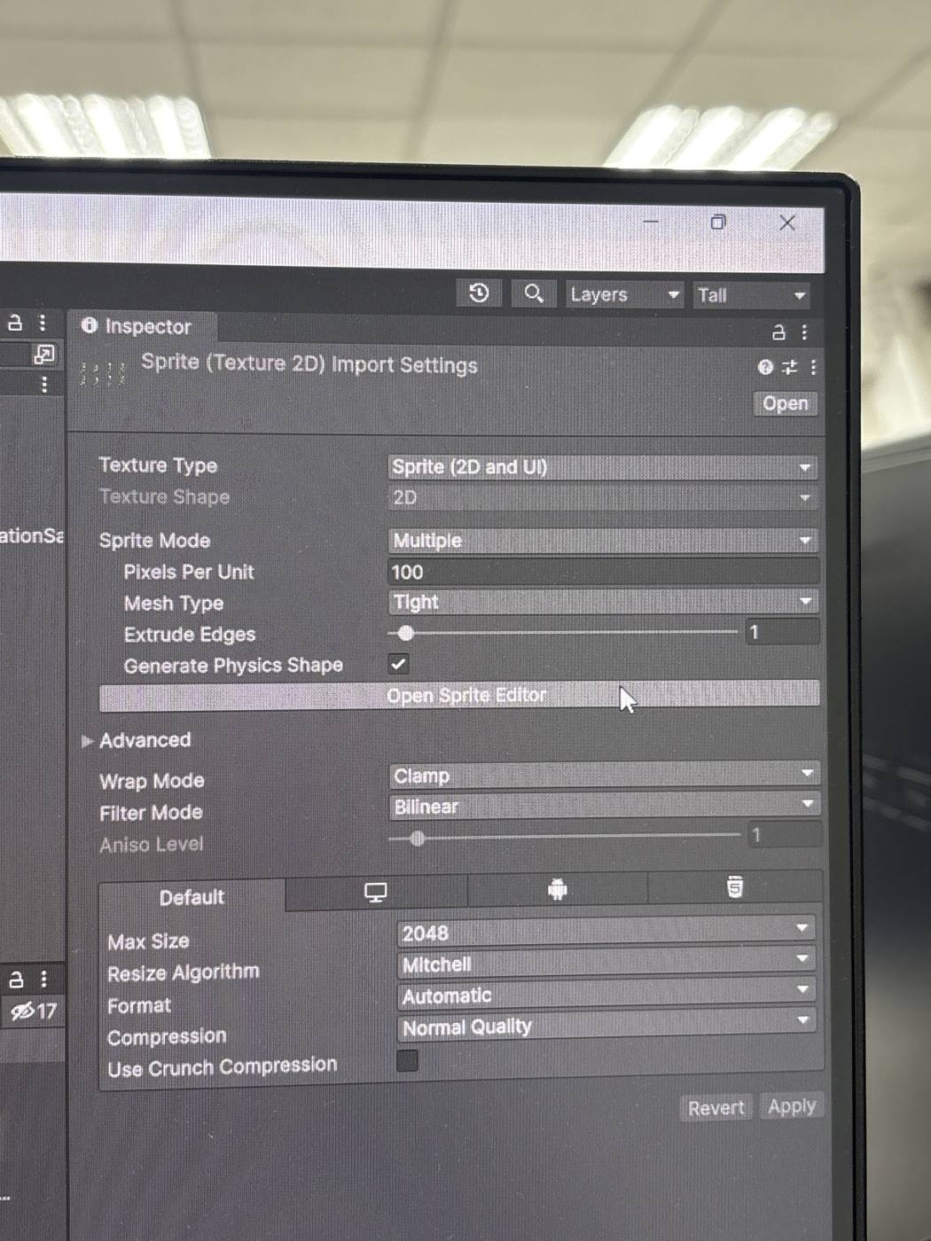 實拍 IMG_6577:Texture Type = Sprite (2D and UI)、Sprite Mode = Multiple、Open Sprite Editor